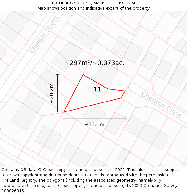 11, CHERITON CLOSE, MANSFIELD, NG19 6ED: Plot and title map