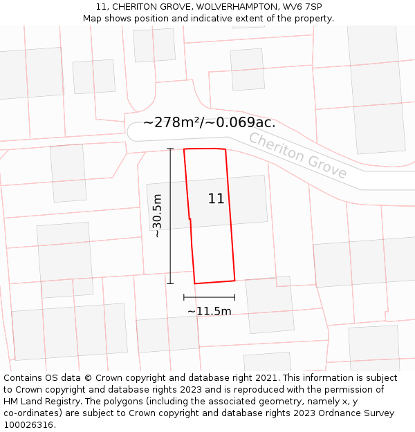 11, CHERITON GROVE, WOLVERHAMPTON, WV6 7SP: Plot and title map