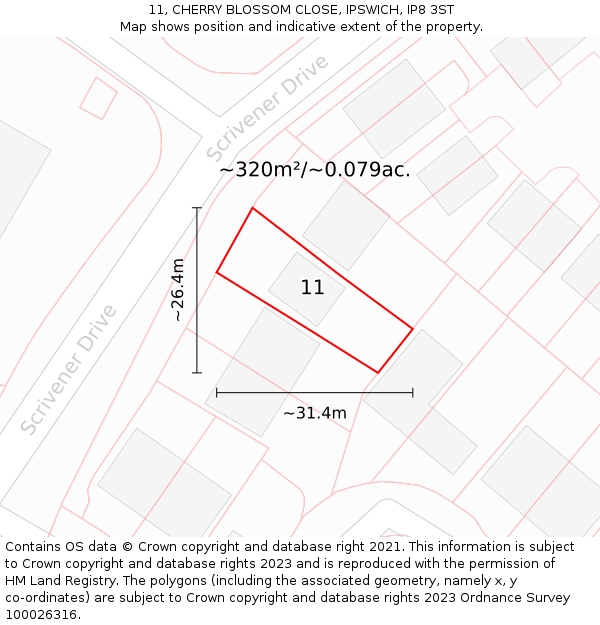 11, CHERRY BLOSSOM CLOSE, IPSWICH, IP8 3ST: Plot and title map