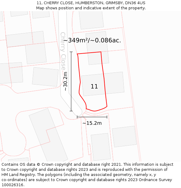11, CHERRY CLOSE, HUMBERSTON, GRIMSBY, DN36 4US: Plot and title map