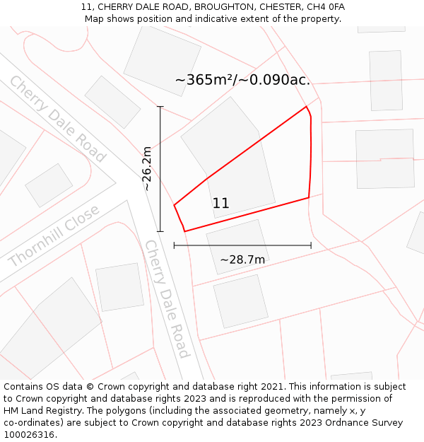 11, CHERRY DALE ROAD, BROUGHTON, CHESTER, CH4 0FA: Plot and title map