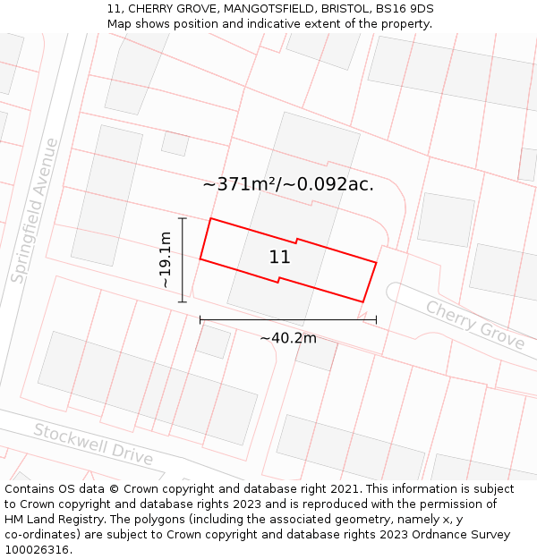 11, CHERRY GROVE, MANGOTSFIELD, BRISTOL, BS16 9DS: Plot and title map