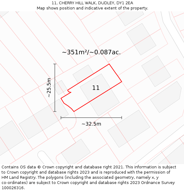 11, CHERRY HILL WALK, DUDLEY, DY1 2EA: Plot and title map