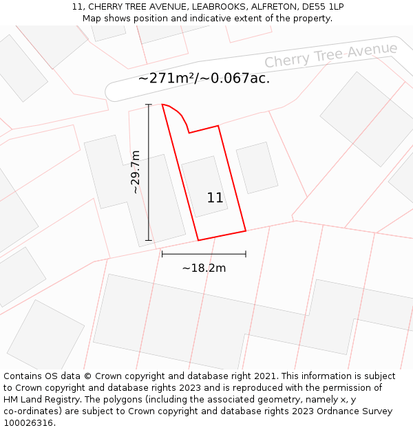 11, CHERRY TREE AVENUE, LEABROOKS, ALFRETON, DE55 1LP: Plot and title map