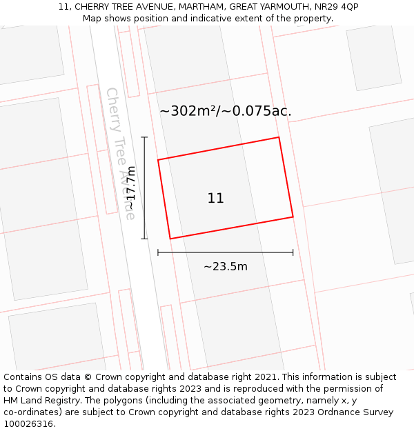 11, CHERRY TREE AVENUE, MARTHAM, GREAT YARMOUTH, NR29 4QP: Plot and title map