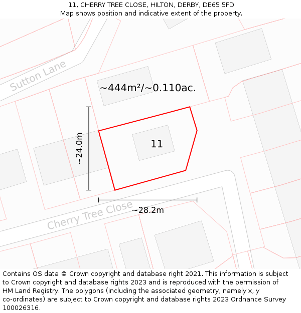 11, CHERRY TREE CLOSE, HILTON, DERBY, DE65 5FD: Plot and title map