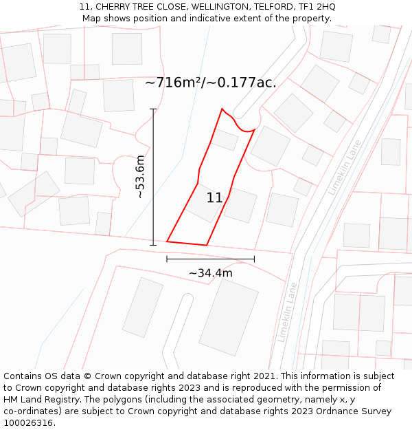 11, CHERRY TREE CLOSE, WELLINGTON, TELFORD, TF1 2HQ: Plot and title map