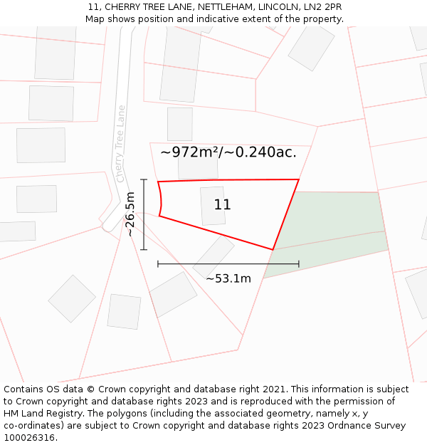 11, CHERRY TREE LANE, NETTLEHAM, LINCOLN, LN2 2PR: Plot and title map