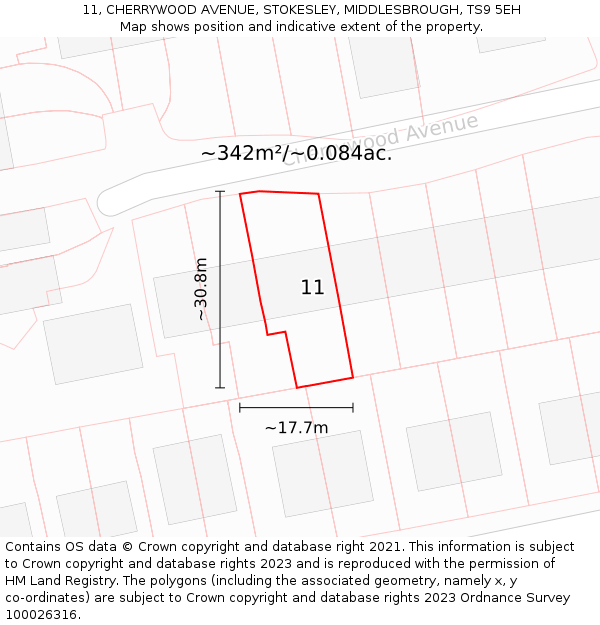 11, CHERRYWOOD AVENUE, STOKESLEY, MIDDLESBROUGH, TS9 5EH: Plot and title map