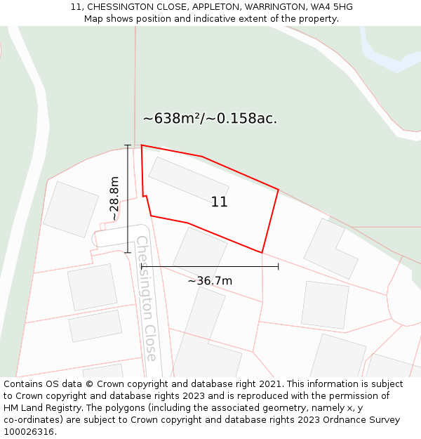 11, CHESSINGTON CLOSE, APPLETON, WARRINGTON, WA4 5HG: Plot and title map