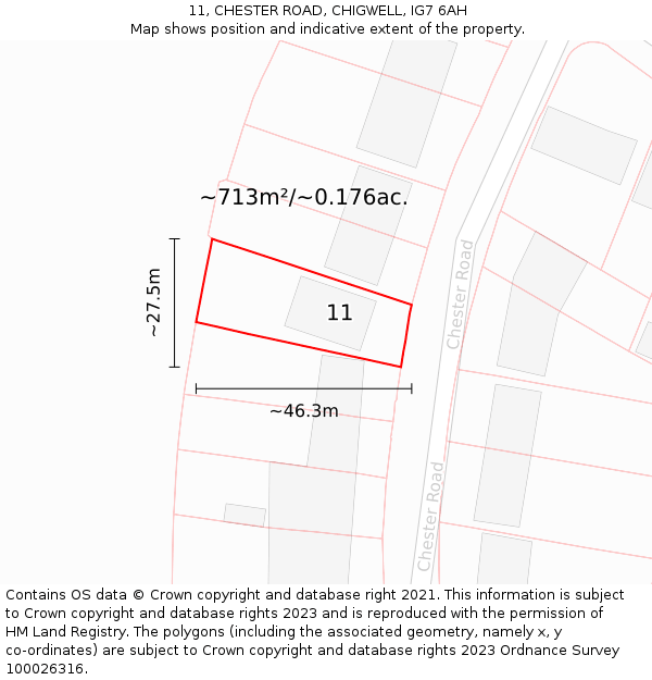 11, CHESTER ROAD, CHIGWELL, IG7 6AH: Plot and title map