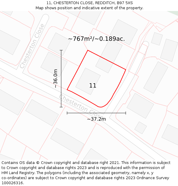 11, CHESTERTON CLOSE, REDDITCH, B97 5XS: Plot and title map