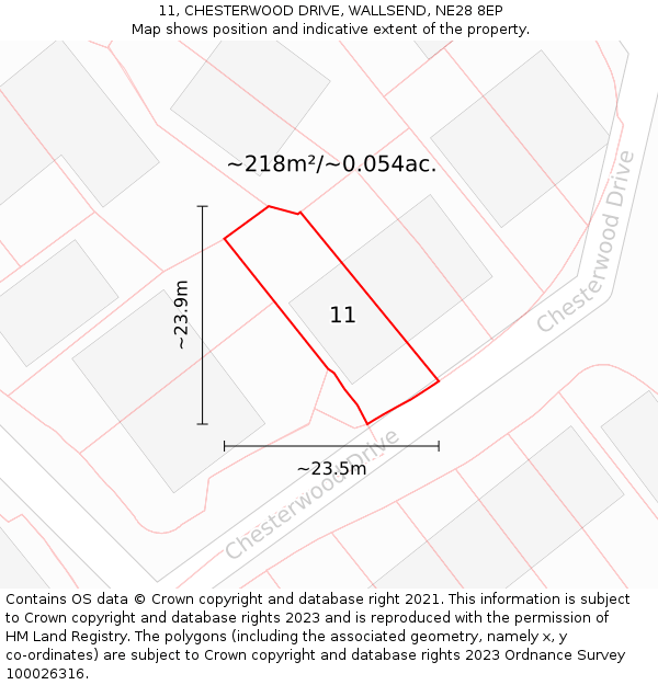 11, CHESTERWOOD DRIVE, WALLSEND, NE28 8EP: Plot and title map