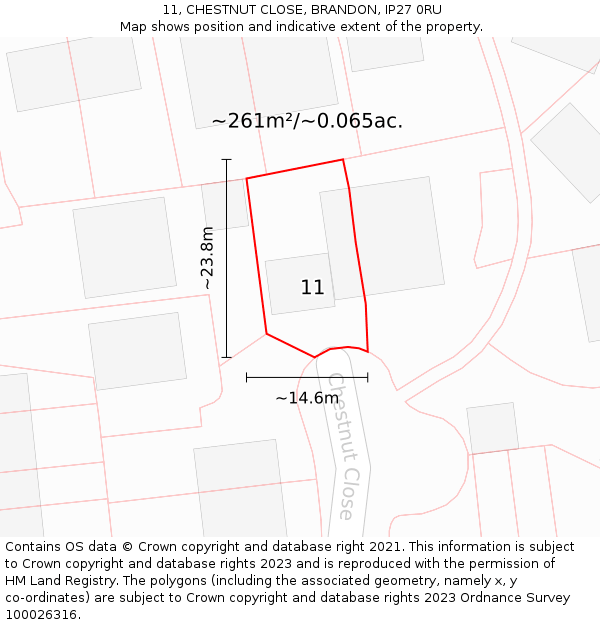 11, CHESTNUT CLOSE, BRANDON, IP27 0RU: Plot and title map