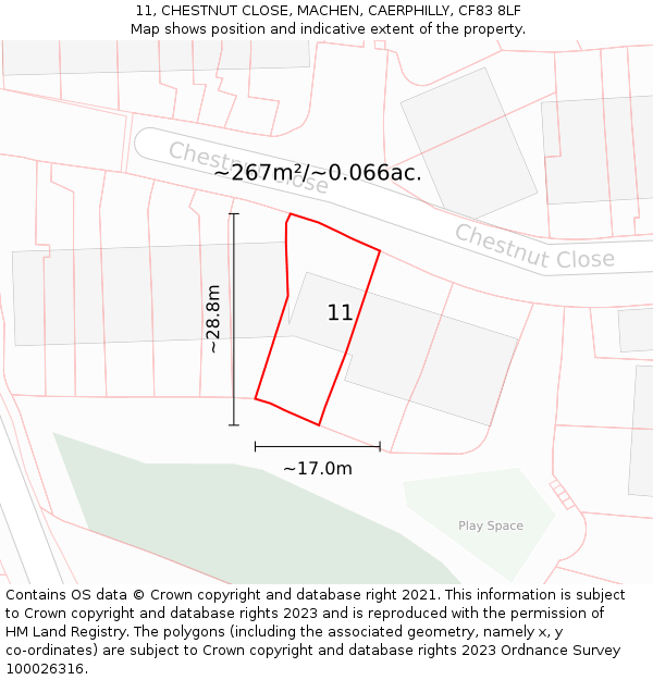 11, CHESTNUT CLOSE, MACHEN, CAERPHILLY, CF83 8LF: Plot and title map