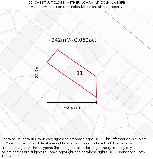 11, CHESTNUT CLOSE, METHERINGHAM, LINCOLN, LN4 3FB: Plot and title map