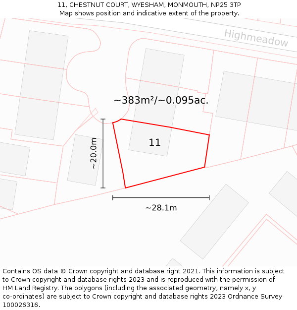 11, CHESTNUT COURT, WYESHAM, MONMOUTH, NP25 3TP: Plot and title map
