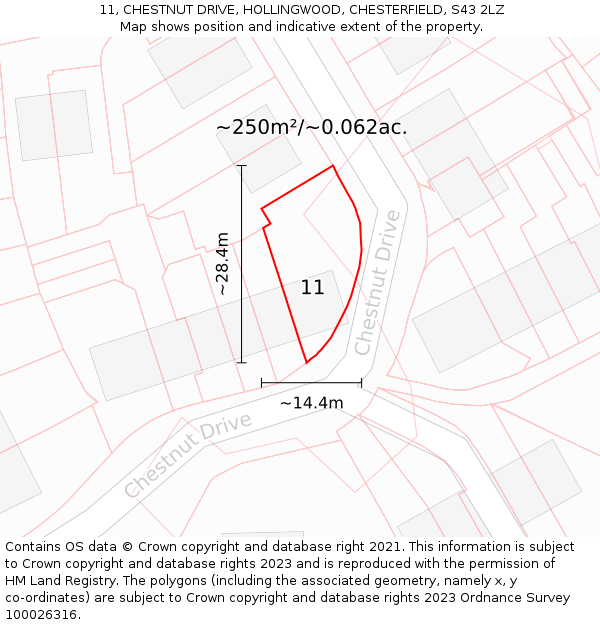 11, CHESTNUT DRIVE, HOLLINGWOOD, CHESTERFIELD, S43 2LZ: Plot and title map