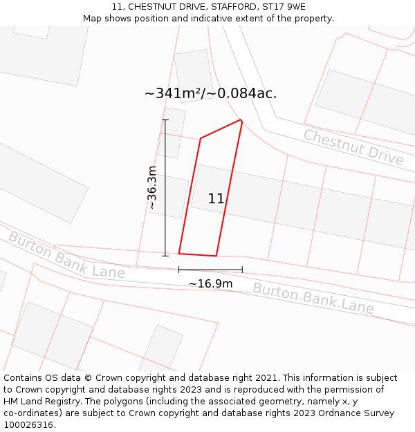 11, CHESTNUT DRIVE, STAFFORD, ST17 9WE: Plot and title map