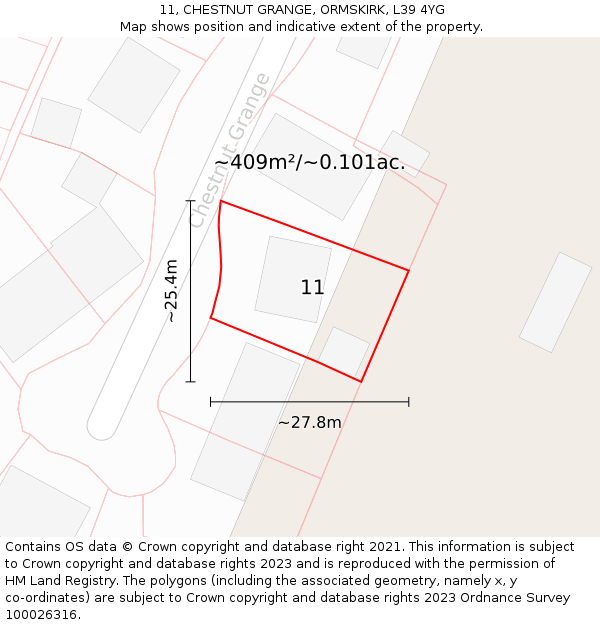 11, CHESTNUT GRANGE, ORMSKIRK, L39 4YG: Plot and title map
