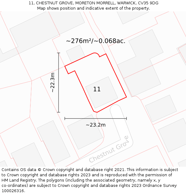 11, CHESTNUT GROVE, MORETON MORRELL, WARWICK, CV35 9DG: Plot and title map