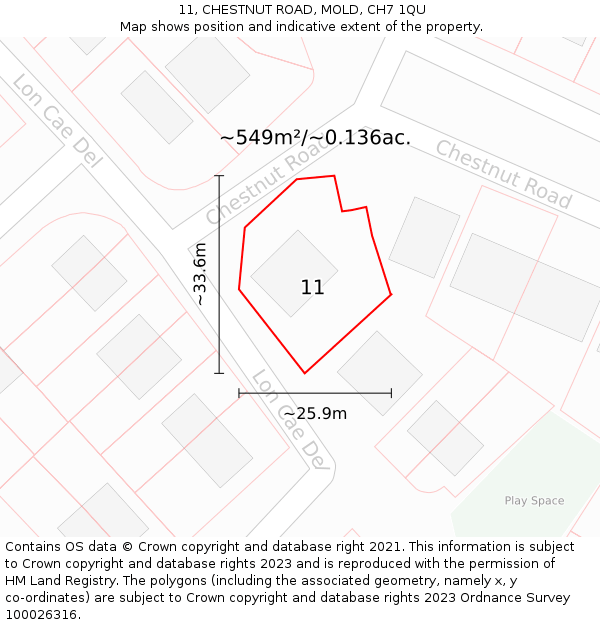 11, CHESTNUT ROAD, MOLD, CH7 1QU: Plot and title map