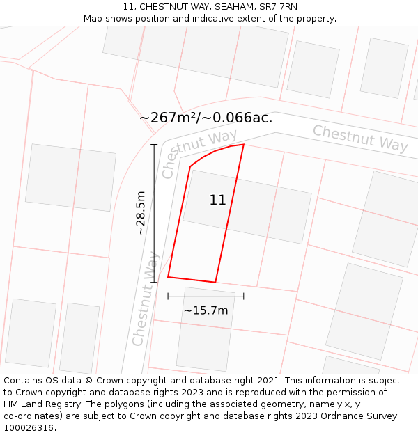 11, CHESTNUT WAY, SEAHAM, SR7 7RN: Plot and title map