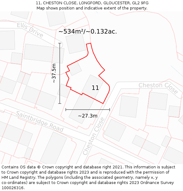 11, CHESTON CLOSE, LONGFORD, GLOUCESTER, GL2 9FG: Plot and title map