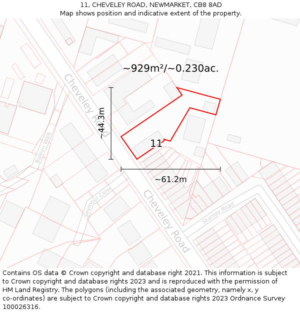 11, CHEVELEY ROAD, NEWMARKET, CB8 8AD: Plot and title map