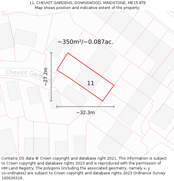 11, CHEVIOT GARDENS, DOWNSWOOD, MAIDSTONE, ME15 8TE: Plot and title map