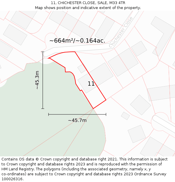 11, CHICHESTER CLOSE, SALE, M33 4TR: Plot and title map