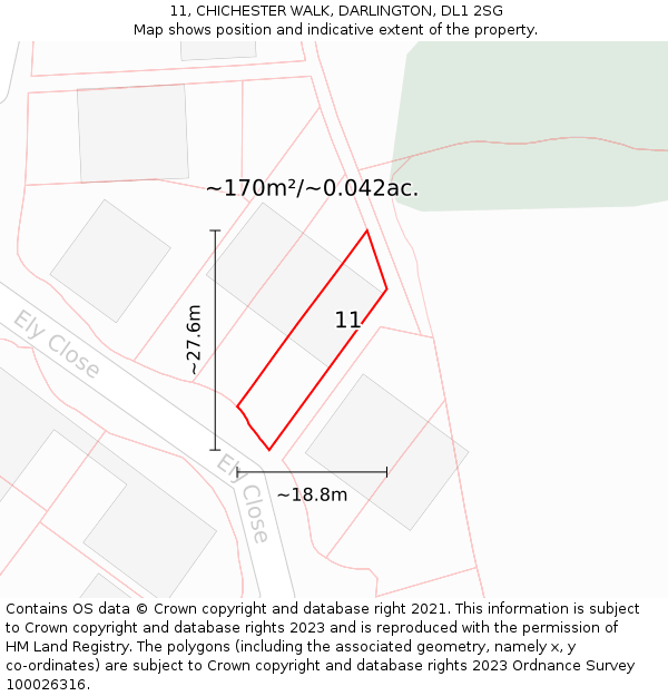 11, CHICHESTER WALK, DARLINGTON, DL1 2SG: Plot and title map