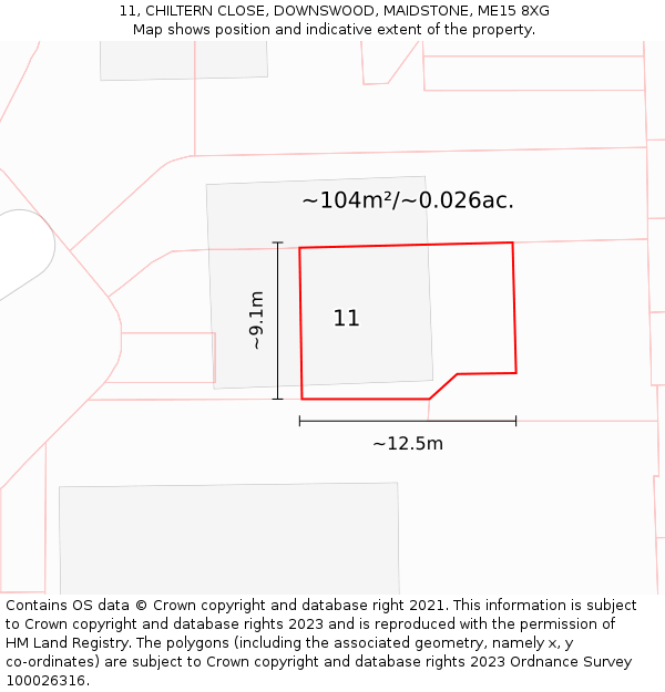 11, CHILTERN CLOSE, DOWNSWOOD, MAIDSTONE, ME15 8XG: Plot and title map