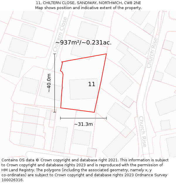 11, CHILTERN CLOSE, SANDIWAY, NORTHWICH, CW8 2NE: Plot and title map