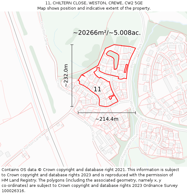 11, CHILTERN CLOSE, WESTON, CREWE, CW2 5GE: Plot and title map