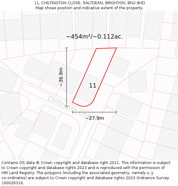 11, CHILTINGTON CLOSE, SALTDEAN, BRIGHTON, BN2 8HD: Plot and title map
