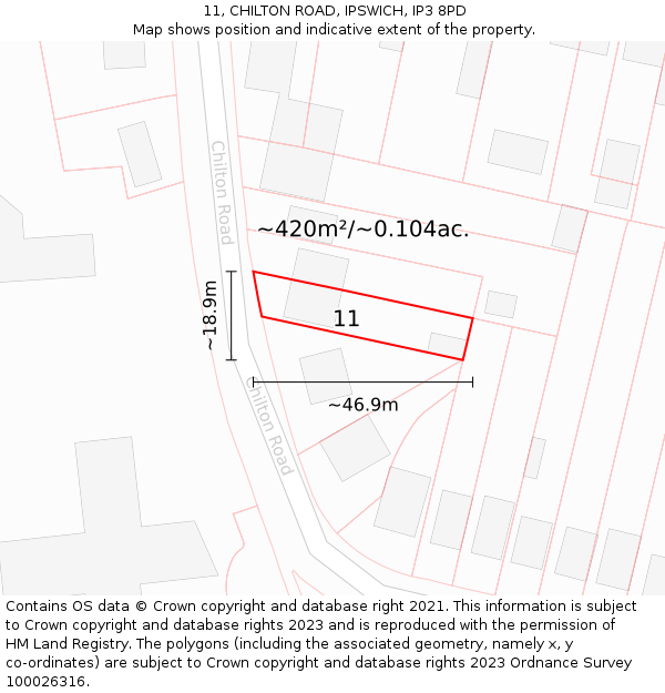 11, CHILTON ROAD, IPSWICH, IP3 8PD: Plot and title map