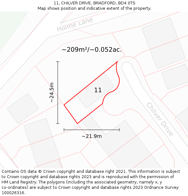 11, CHILVER DRIVE, BRADFORD, BD4 0TS: Plot and title map