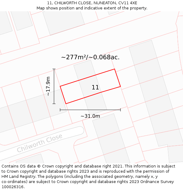 11, CHILWORTH CLOSE, NUNEATON, CV11 4XE: Plot and title map