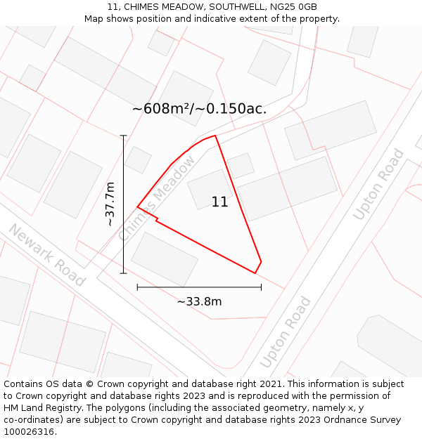 11, CHIMES MEADOW, SOUTHWELL, NG25 0GB: Plot and title map
