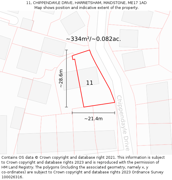 11, CHIPPENDAYLE DRIVE, HARRIETSHAM, MAIDSTONE, ME17 1AD: Plot and title map