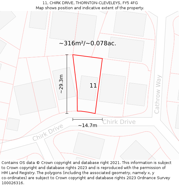 11, CHIRK DRIVE, THORNTON-CLEVELEYS, FY5 4FG: Plot and title map