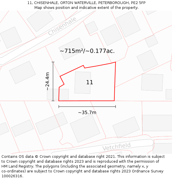 11, CHISENHALE, ORTON WATERVILLE, PETERBOROUGH, PE2 5FP: Plot and title map