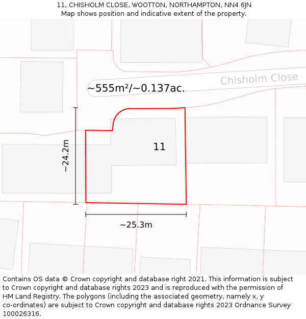 11, CHISHOLM CLOSE, WOOTTON, NORTHAMPTON, NN4 6JN: Plot and title map