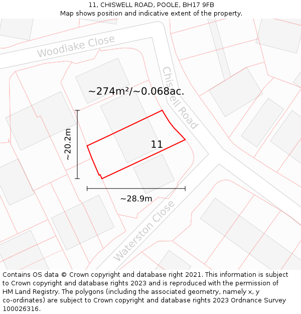 11, CHISWELL ROAD, POOLE, BH17 9FB: Plot and title map