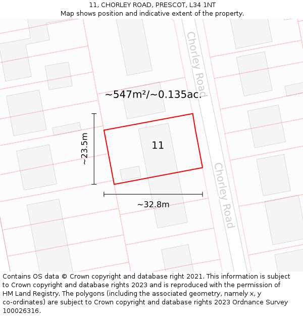 11, CHORLEY ROAD, PRESCOT, L34 1NT: Plot and title map