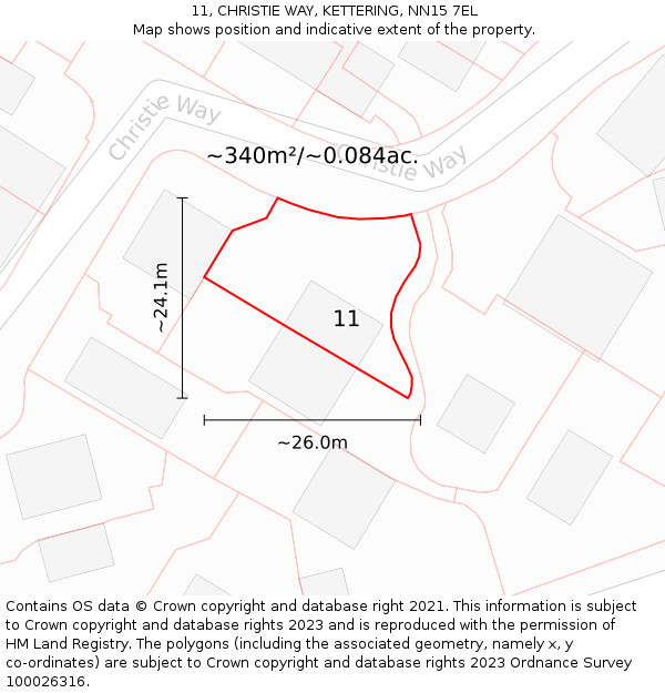 11, CHRISTIE WAY, KETTERING, NN15 7EL: Plot and title map