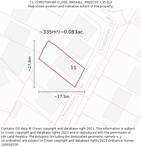 11, CHRISTOPHER CLOSE, RAINHILL, PRESCOT, L35 0LX: Plot and title map