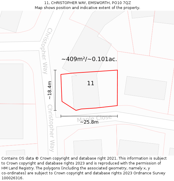 11, CHRISTOPHER WAY, EMSWORTH, PO10 7QZ: Plot and title map