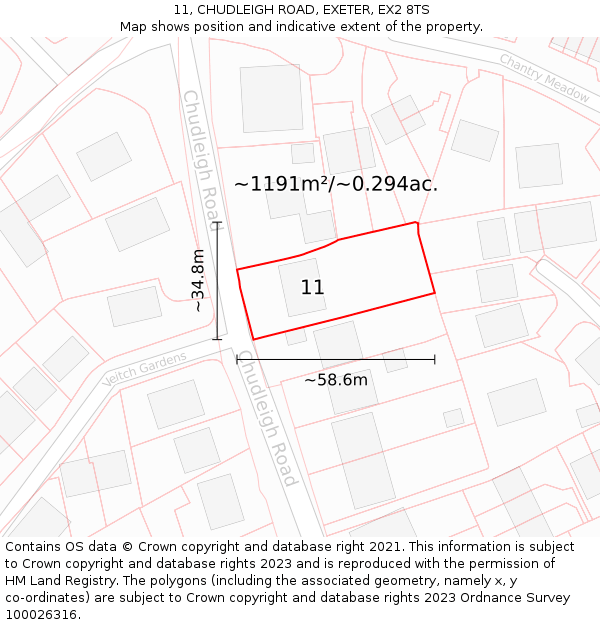 11, CHUDLEIGH ROAD, EXETER, EX2 8TS: Plot and title map